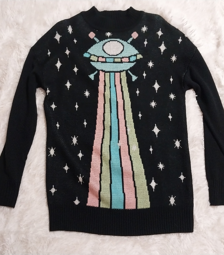 dELiA*s Dolls Kill Black Sweater with Colorful UFO Design